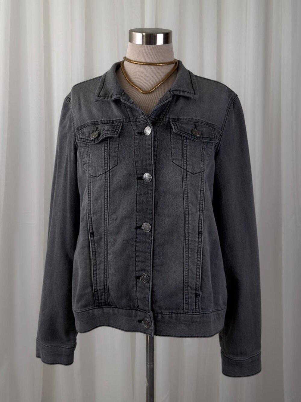 Buffalo‎ David Bitton Grey Denim Trucker Jacket Faded Grunge Stretch Womens M